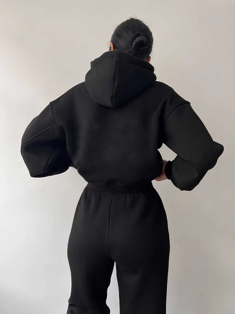 Fashionable Casual Hoodie And Sporty Pants Women's Set