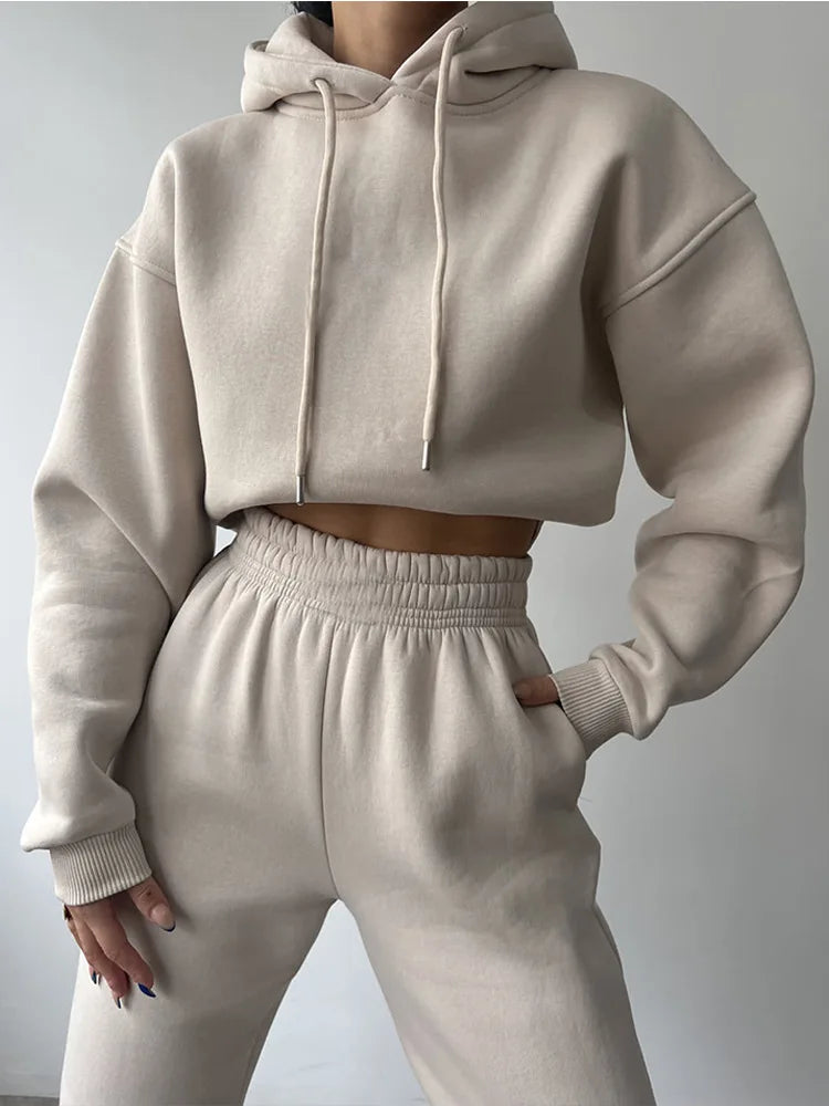 Fashionable Casual Hoodie And Sporty Pants Women's Set