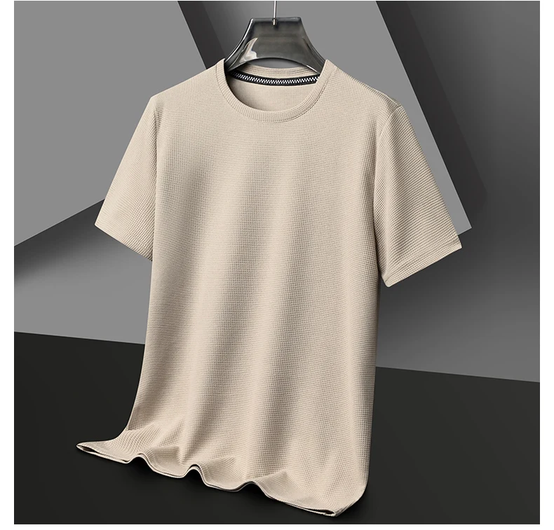 New Summer Waffle Round Neck Short Sleeved T-shirt for Men