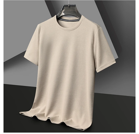New Summer Waffle Round Neck Short Sleeved T-shirt for Men