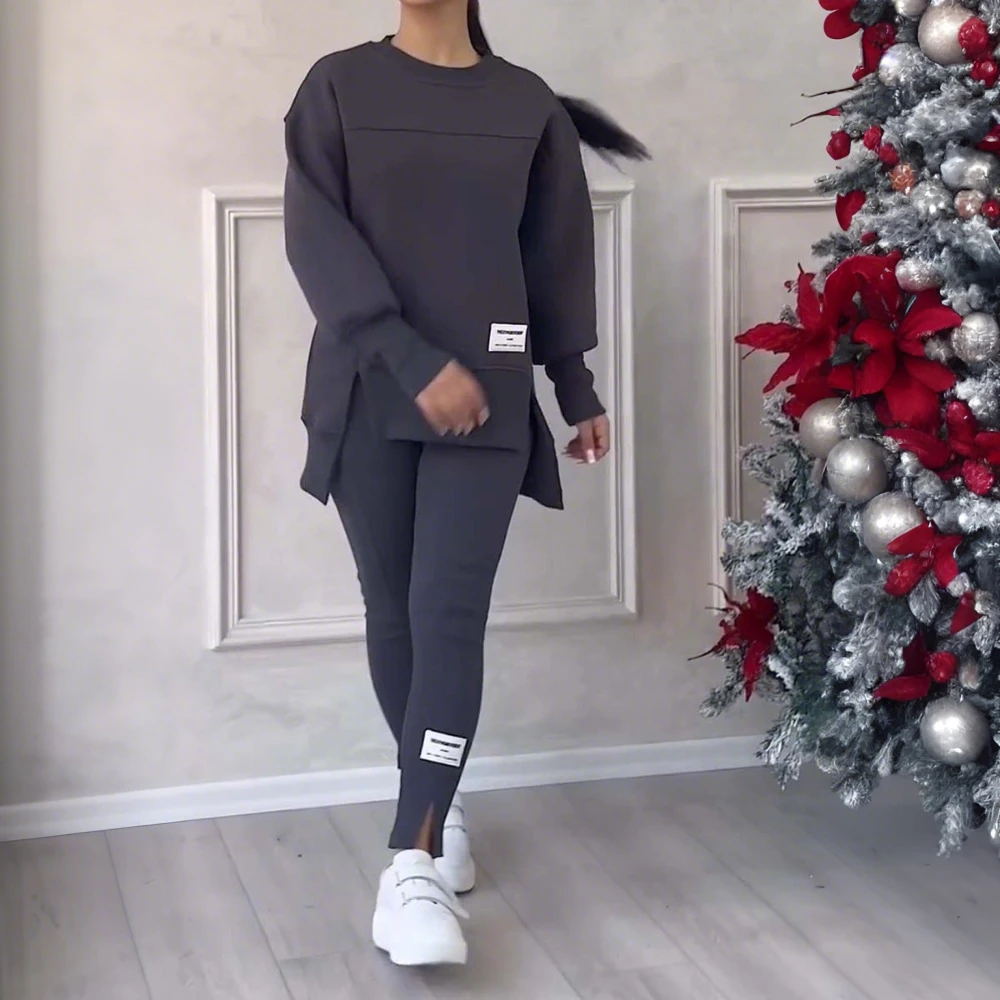 Women Two Piece Set Irregular Sweatshirt