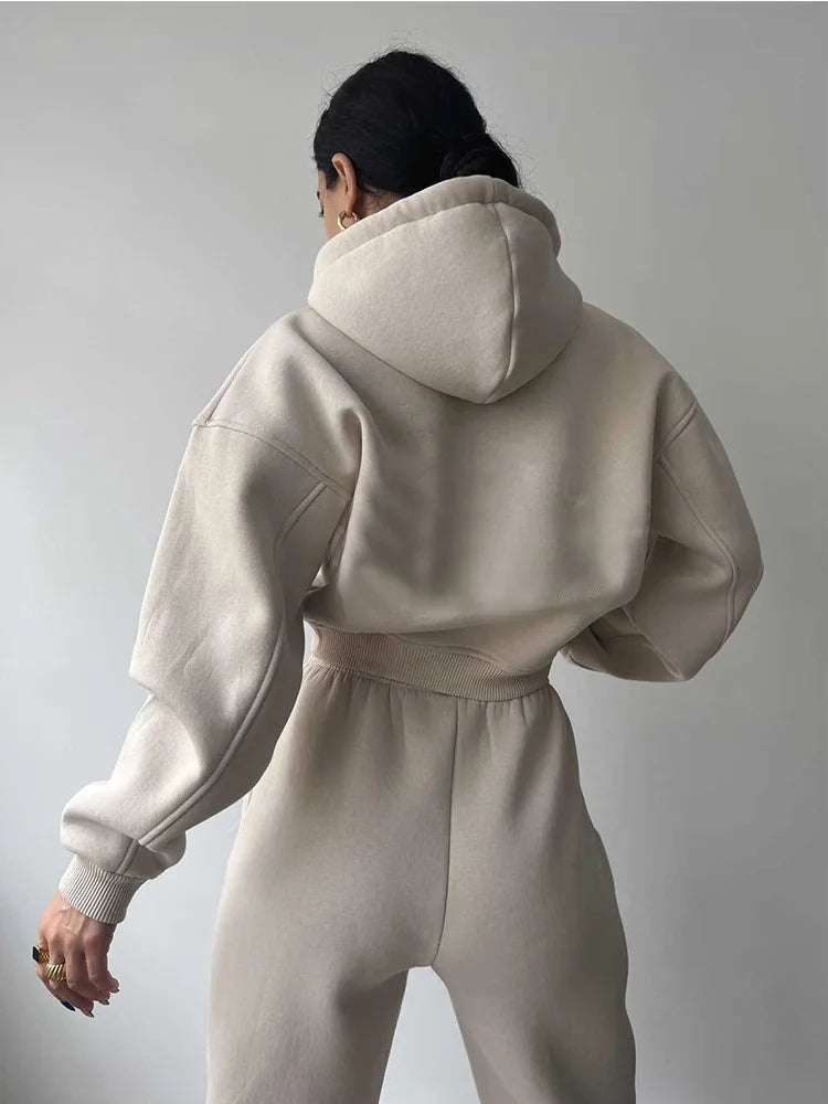 Fashionable Casual Hoodie And Sporty Pants Women's Set