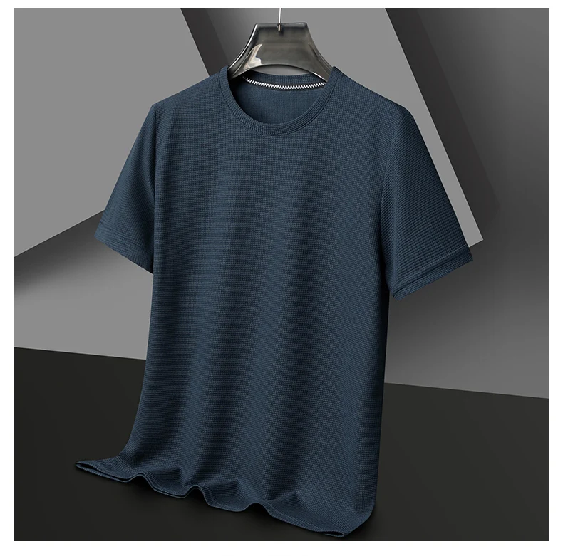 New Summer Waffle Round Neck Short Sleeved T-shirt for Men