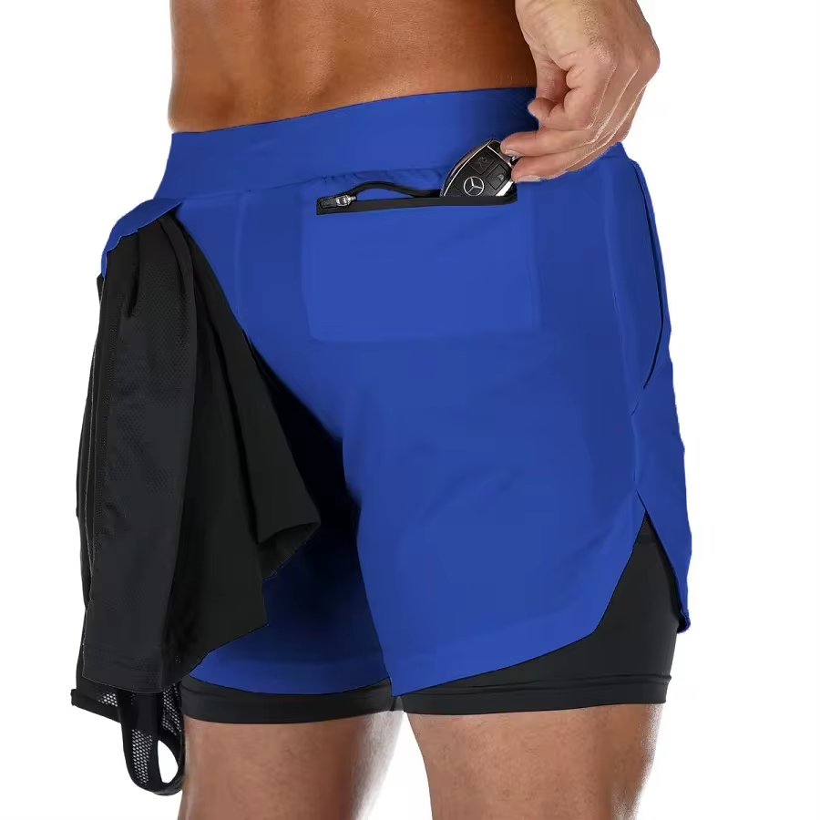 2024 Summer Men's New Fashionable Trend Leisure Gym Fitness Sports Double layer Shorts