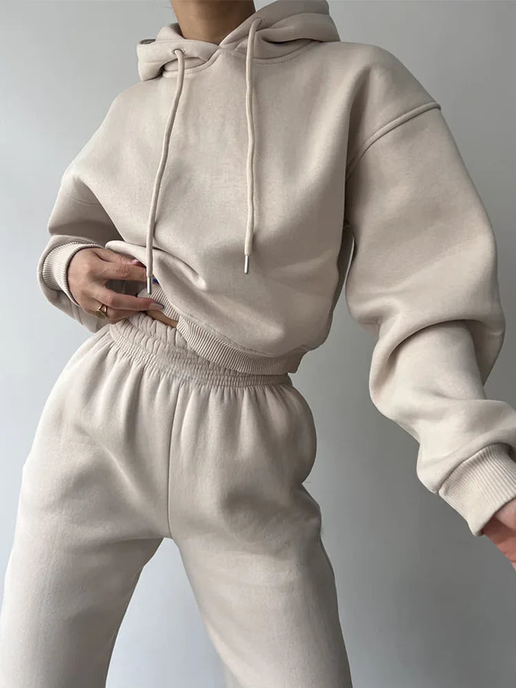 Fashionable Casual Hoodie And Sporty Pants Women's Set