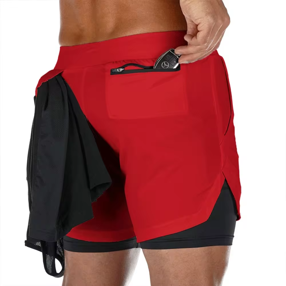 2024 Summer Men's New Fashionable Trend Leisure Gym Fitness Sports Double layer Shorts