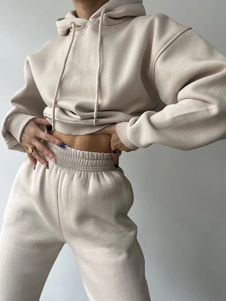 Fashionable Casual Hoodie And Sporty Pants Women's Set