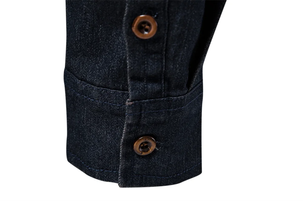 Elastic Cotton Denim Shirt Men Long Sleeve