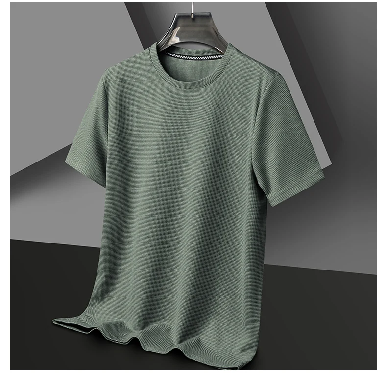 New Summer Waffle Round Neck Short Sleeved T-shirt for Men