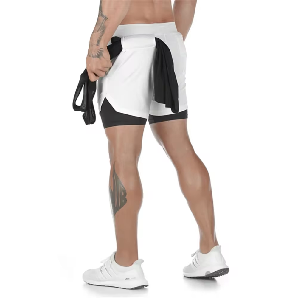 2024 Summer Men's New Fashionable Trend Leisure Gym Fitness Sports Double layer Shorts