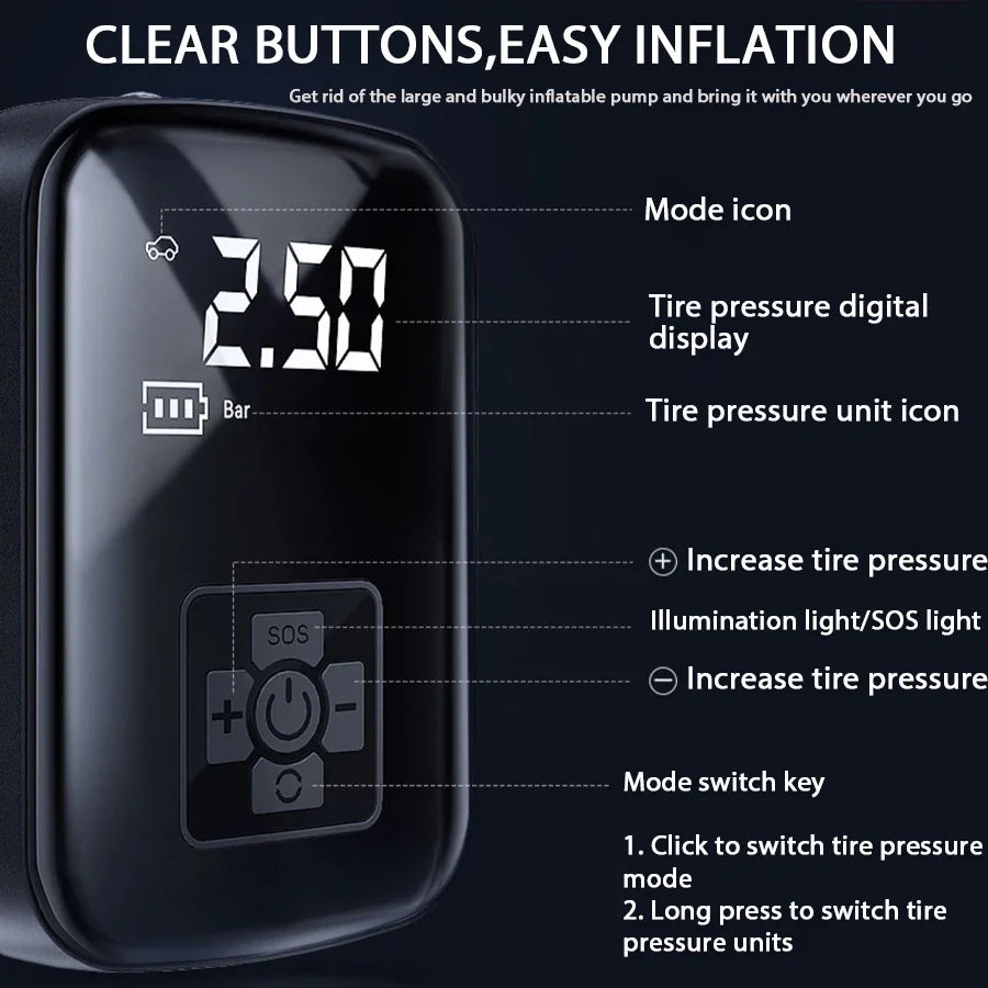 1PC Car Mounted Wireless Digital Display Inflation Pump