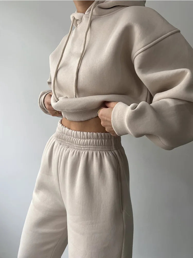 Fashionable Casual Hoodie And Sporty Pants Women's Set