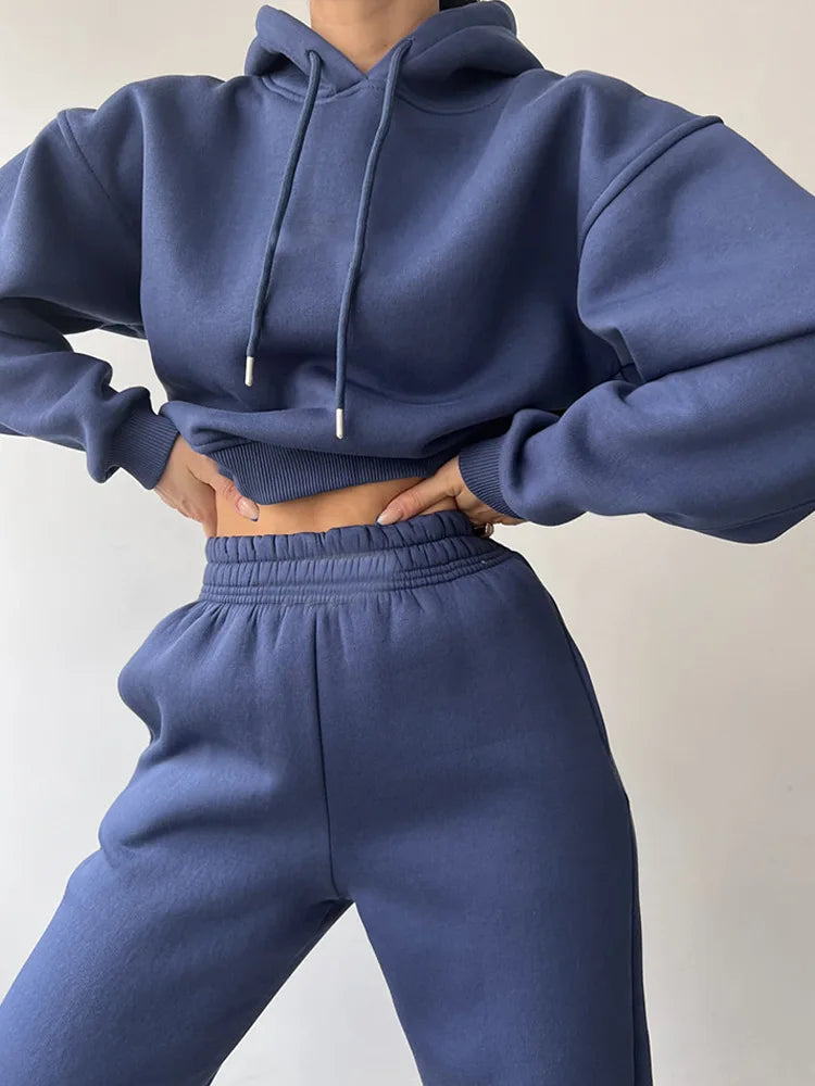 Fashionable Casual Hoodie And Sporty Pants Women's Set