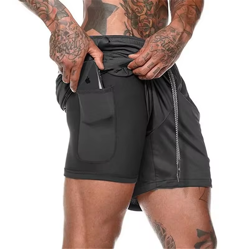 2024 Summer Men's New Fashionable Trend Leisure Gym Fitness Sports Double layer Shorts