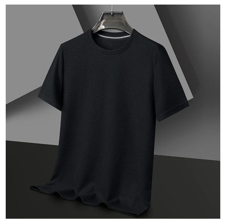 New Summer Waffle Round Neck Short Sleeved T-shirt for Men