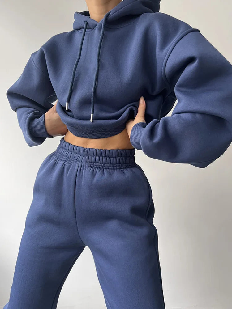 Fashionable Casual Hoodie And Sporty Pants Women's Set