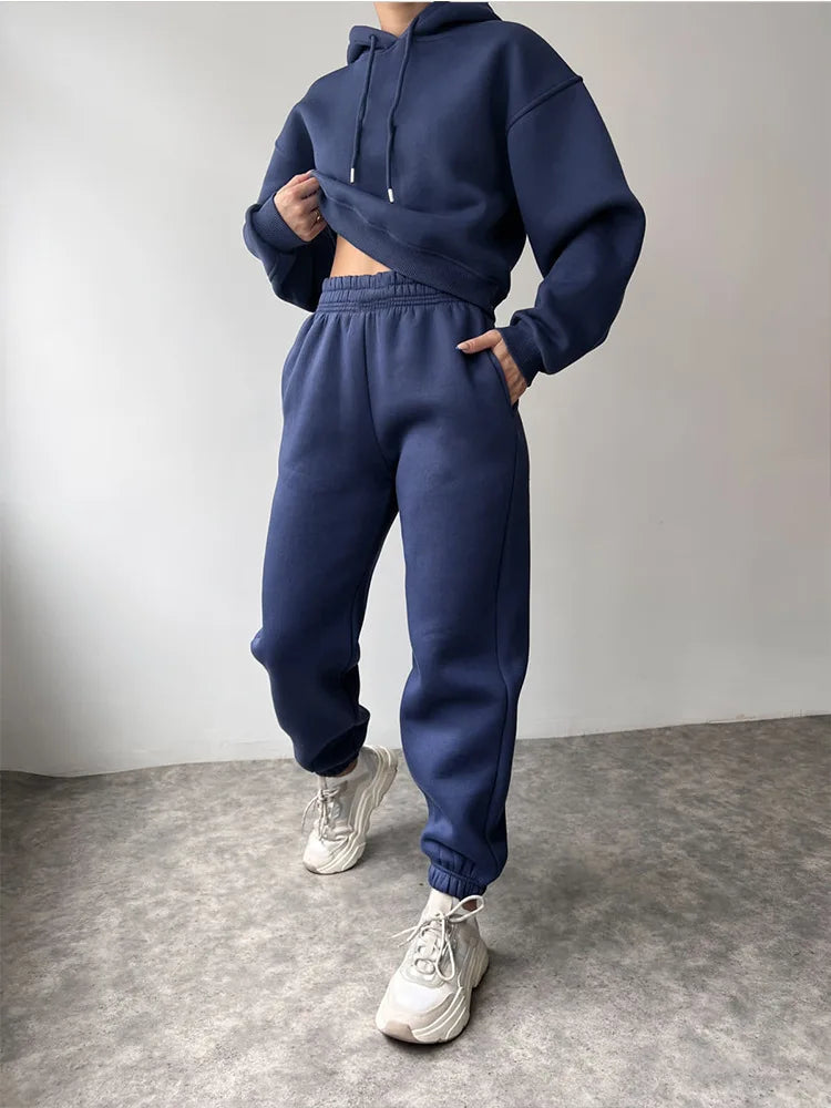 Fashionable Casual Hoodie And Sporty Pants Women's Set