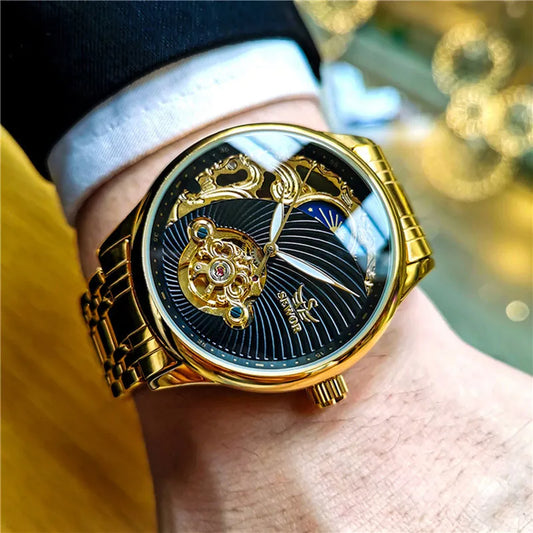 Gold Skeleton Mens Watch Retro