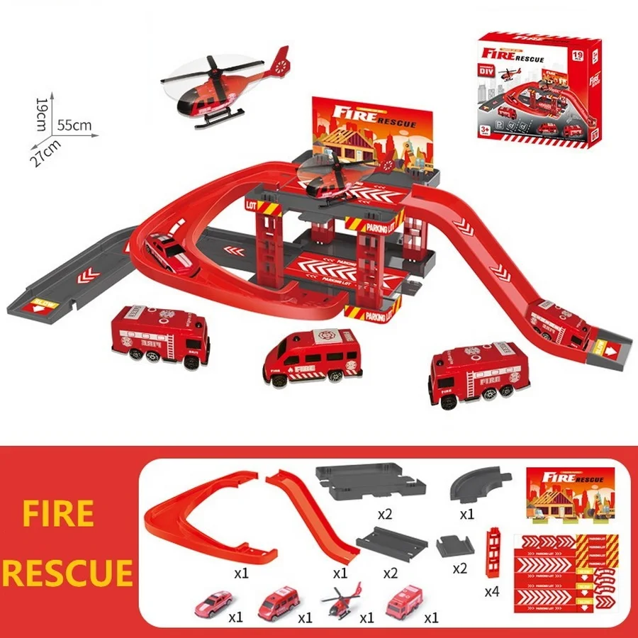 Track Parking Lot Toys Car Fire Truck