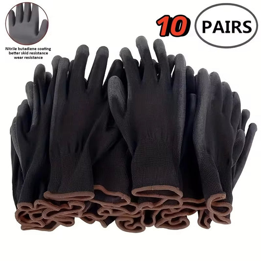10 Pairs Durable Safety Gloves - Anti-Slip, Wear-Resistant