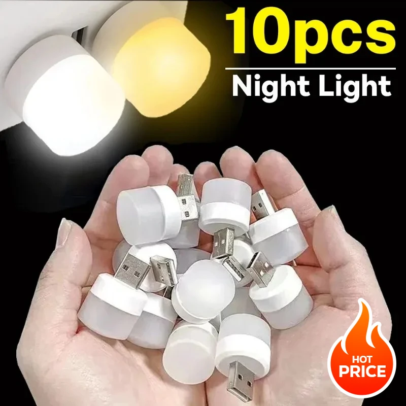 10Pcs Mini USB Night Light Warm White