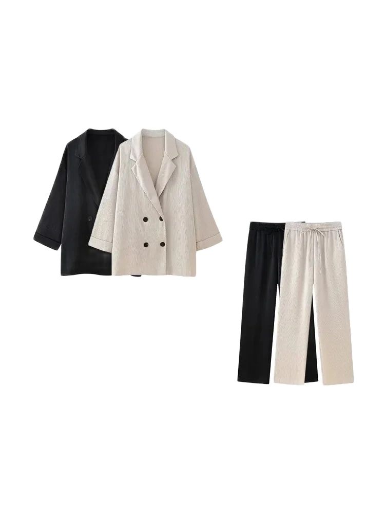 Women's Double-Breasted Loose Blazer Coat  set