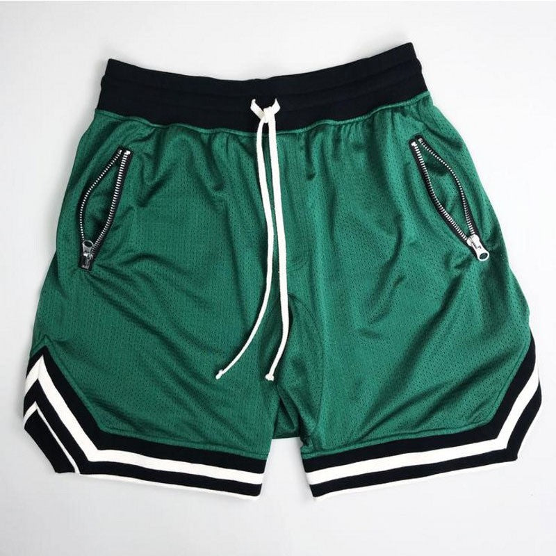 Men's zippered pocket drawstring shorts, sportswear,