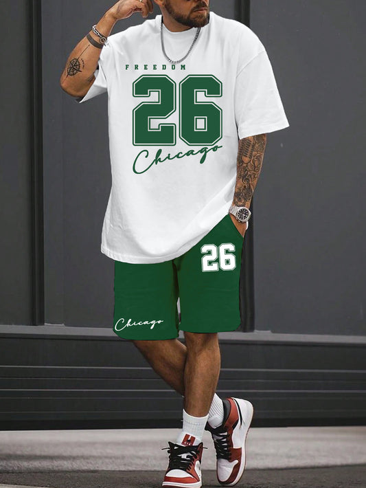 2025 summer new men's T-shirt shorts set