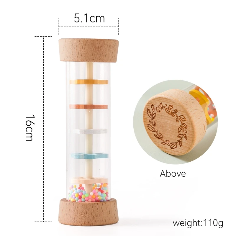 Montessori Baby Rain Stick Rainbow Hourglass Rain