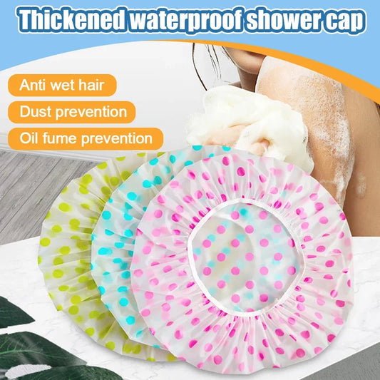 3Pcs Women Shower Cap Waterproof Wide Elastic Band