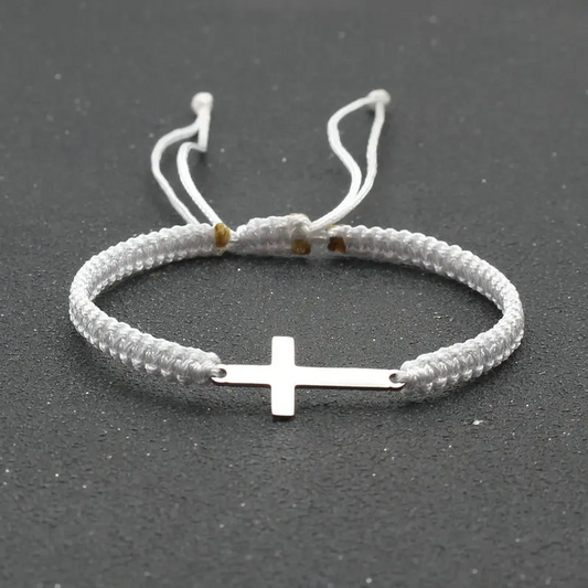Simple Cross Black White Braided Rope Couple Bracelets