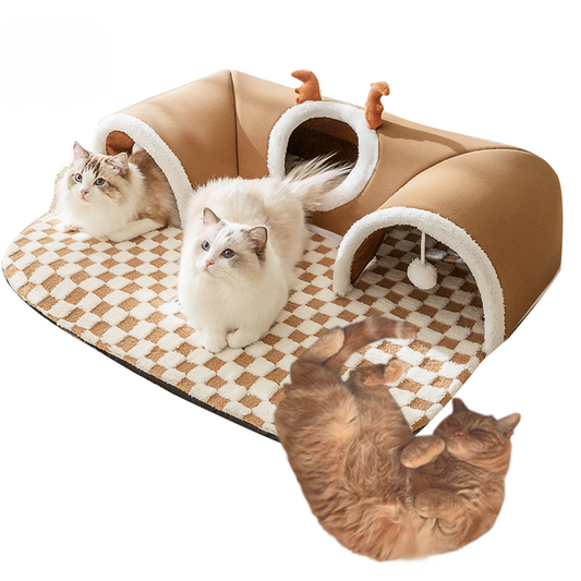 Warm Pet House Cat Tunnel Bed with Peekaboo Plush Ballet
