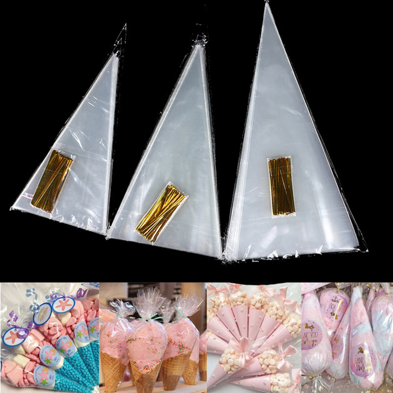 50pcs/lot Clear Cone Candy Storage Bags Cones