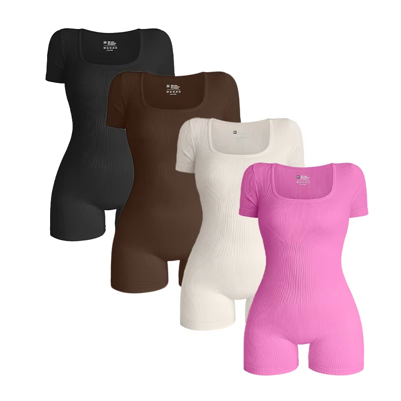 2025 Women's Casual Gym Bodysuits Short Sleeves Square Neck