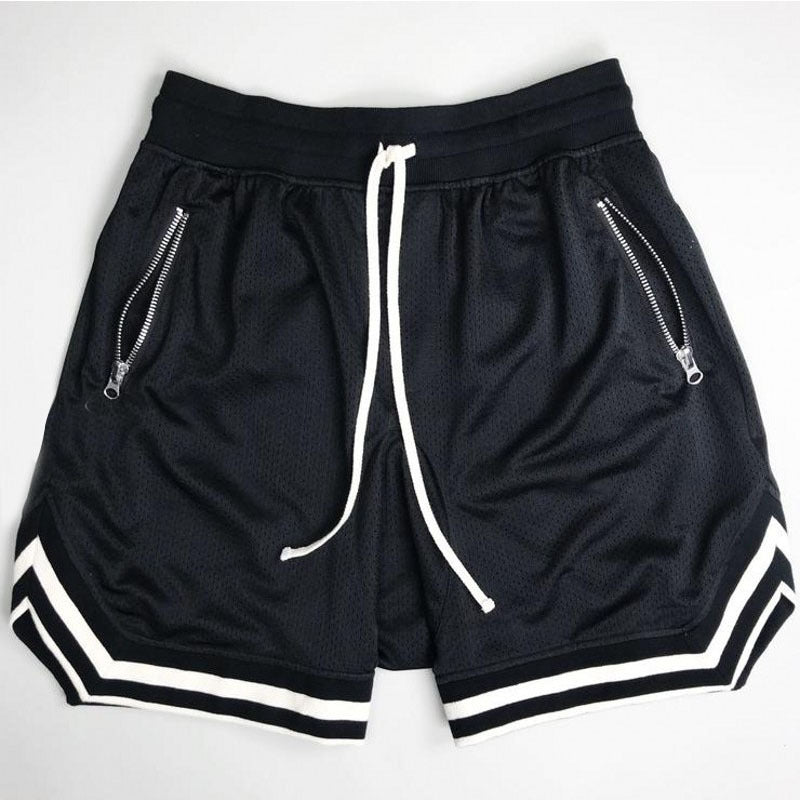 Men's zippered pocket drawstring shorts, sportswear,