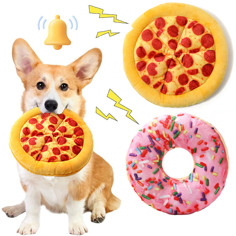 Plush Dog Toy Doughnut Pizza Shape Pet Squeaky Toys