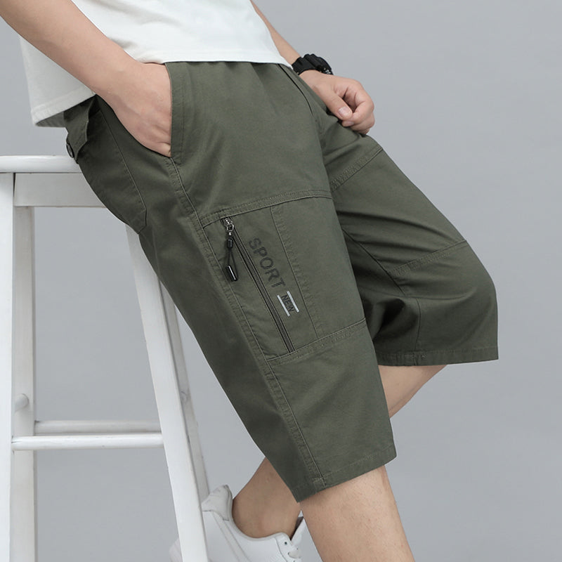 Mens Cargo Shorts Knee Pants Zipper Pocket Summer Cotton Shorts