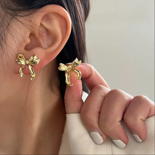 FTCY Vintage Metal Bowknot Earrings For Women