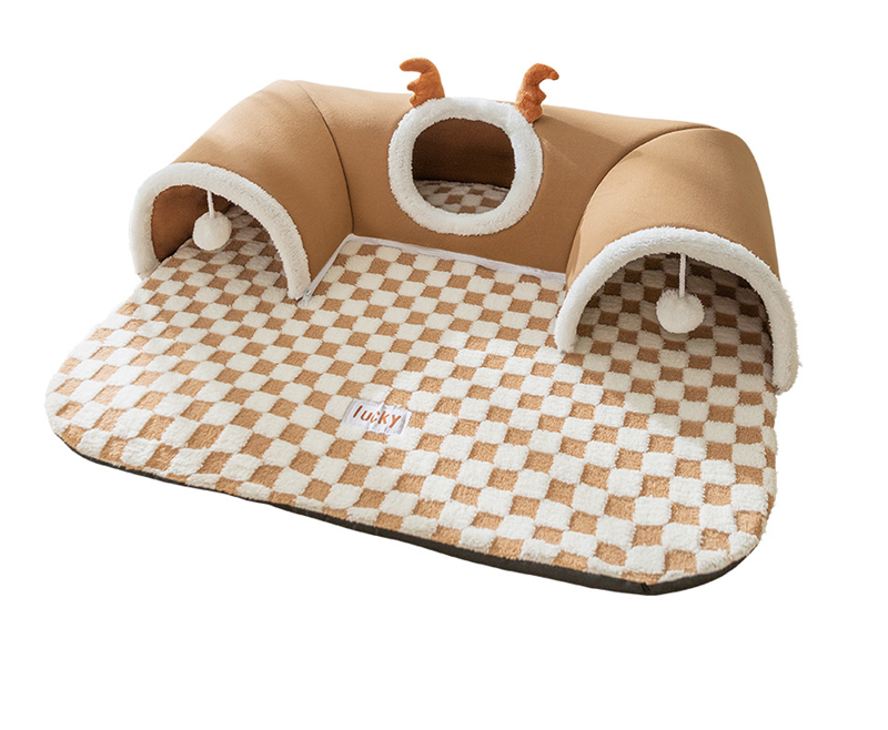 Warm Pet House Cat Tunnel Bed with Peekaboo Plush Ballet
