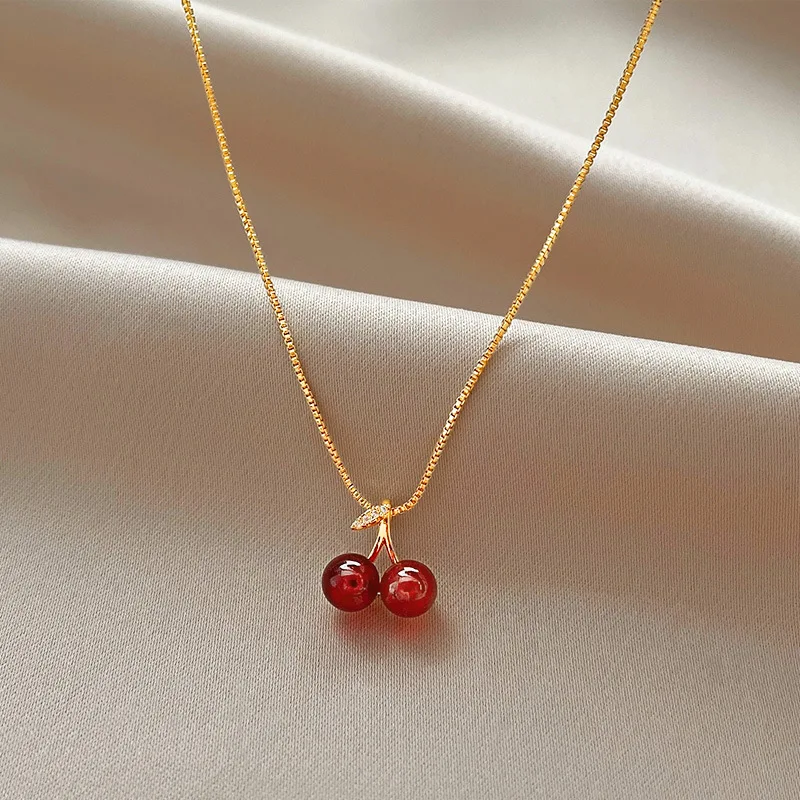 Stainless Steel Wine Red Cherry Gold Colour Pendant