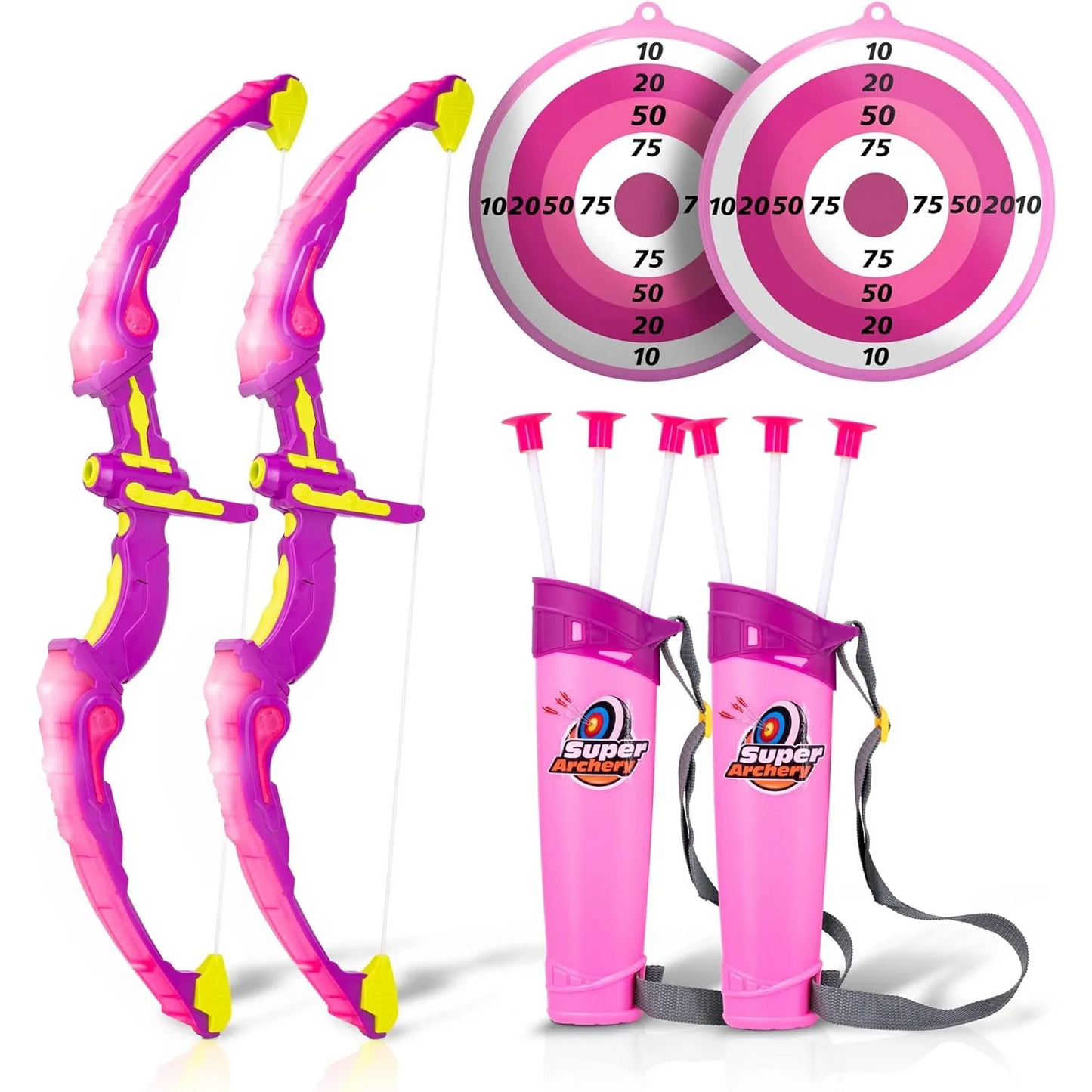 Kids Shooting Set Bow and Arrow Set with Flashing Pink LED Lights