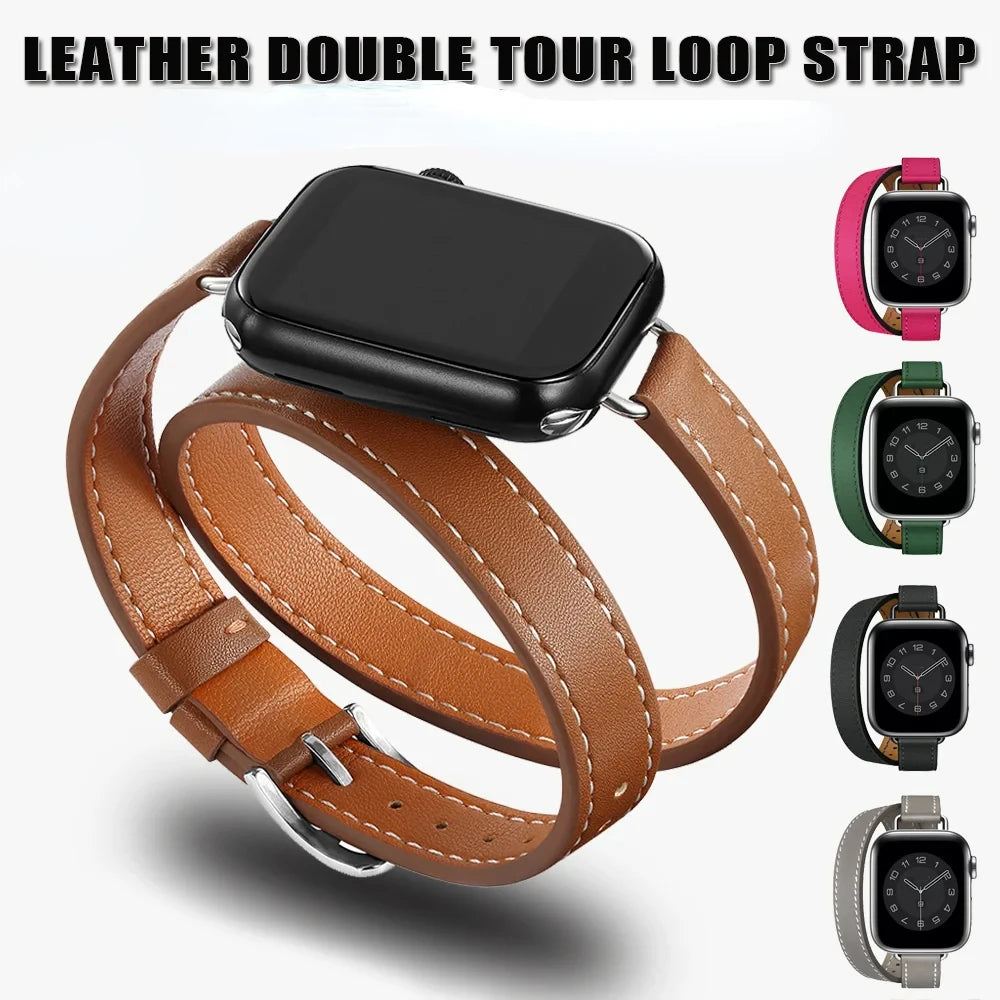 For Apple Watch band 40mm 41mm Double Tour leather Strap