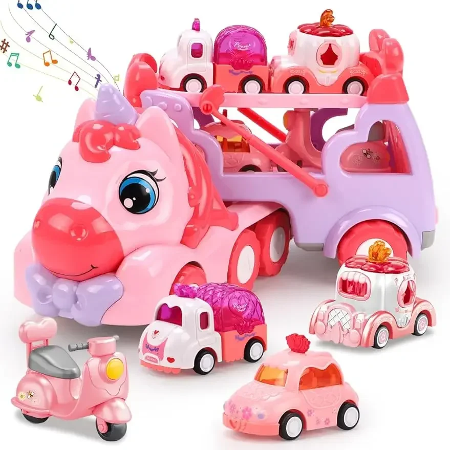 5 in 1 Unicorn Carrier Truck Car Toys for Girls Unicorn Toddler Toys Car Set