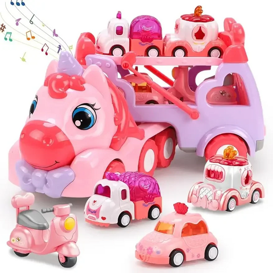 5 in 1 Unicorn Carrier Truck Car Toys for Girls Unicorn Toddler Toys Car Set