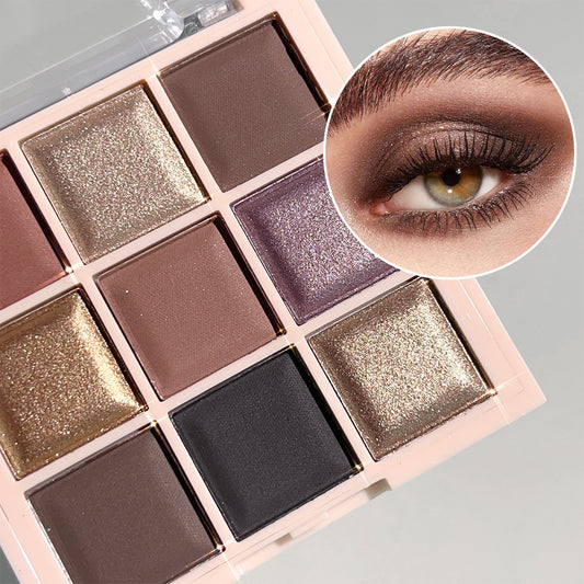 9-Color Eyeshadow Palette with Fine Glitter, Shimmer, Matte, Milk Tea Shades