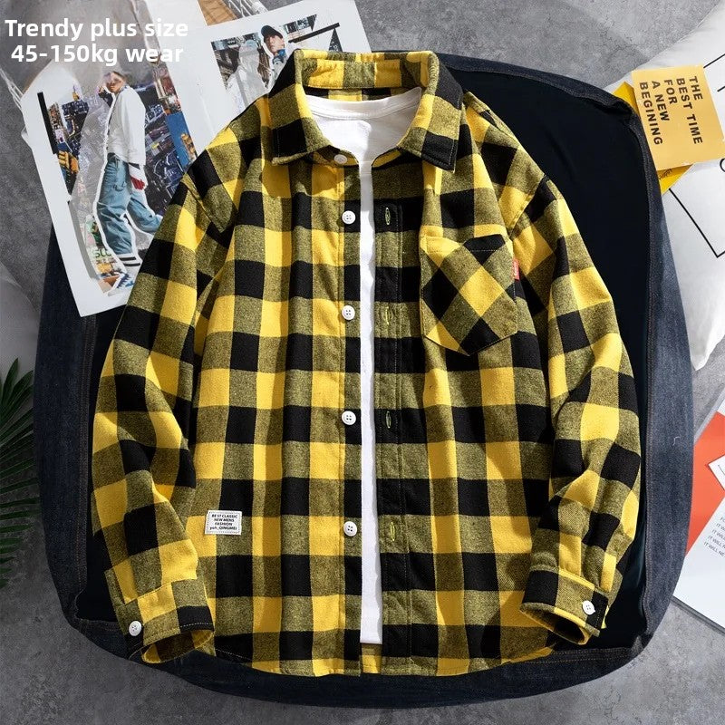 Slim Fit Plaid Shirt Thin Long Sleeve Spring Autumn Fashion Japanese Style