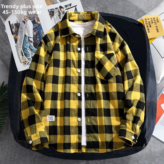 Slim Fit Plaid Shirt Thin Long Sleeve Spring Autumn Fashion Japanese Style