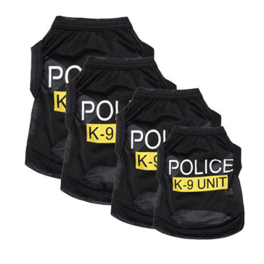 Police Suit Cosplay Dog Clothes Black Elastic Vest Puppy T-Shirt Coat