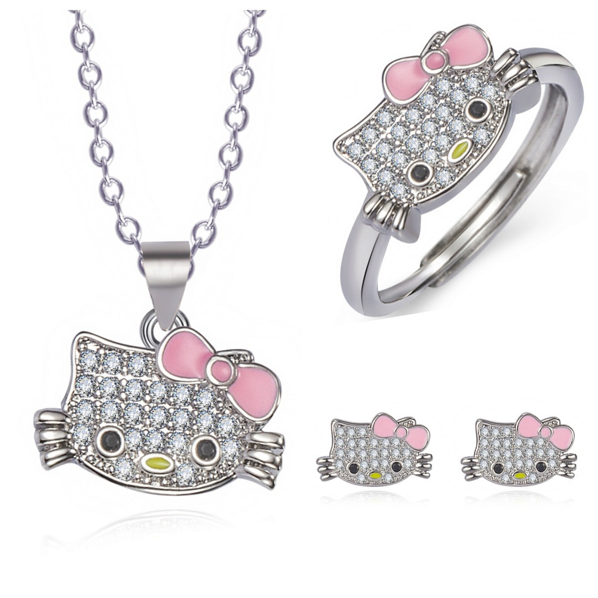 Kawaii Sanrio Hello Kitty Rhinestone Necklace Ring