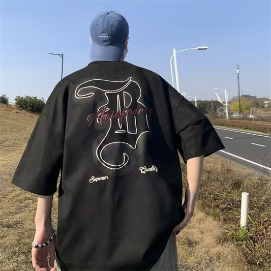 Casual Short Sleeve Loose Printed Retro American Gothic Hollow T-shirt